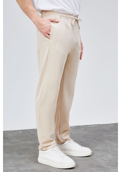 HLT Jeans Erkek Bej Relaxed Fit Yandan Cepli Beli Lastikli Bağcıklı Duble Paça Jogger Pantolon Bolt-1999 Bej