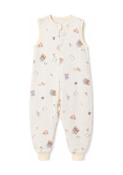 Babyhola Yazlık Müslin Çocuk Uyku Tulumu 1-8 Yaş Unisex Kısa Kollu %100 Pamuk 2703 Bej