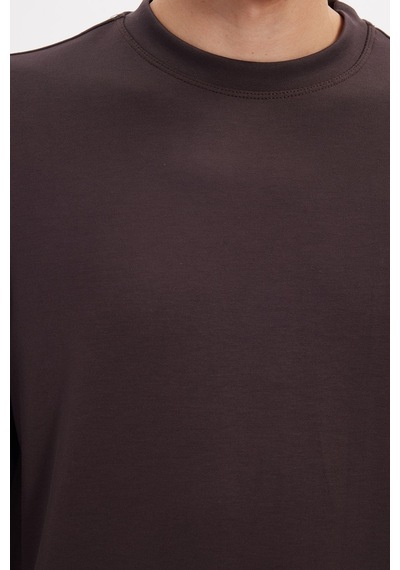 Tudors Erkek Standart Fit Normal Kesim Uzun Kollu Ekstra Soft Modal Kumaş Bisiklet Yaka Kahverengi Sweatshirt-50225