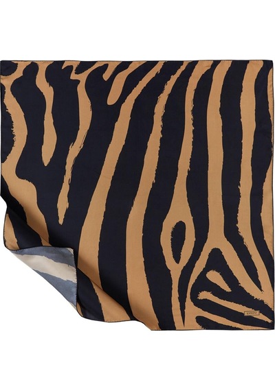 İpekevi Twill İpek Eşarp - Makro Zebra Desenli - Camel Camel