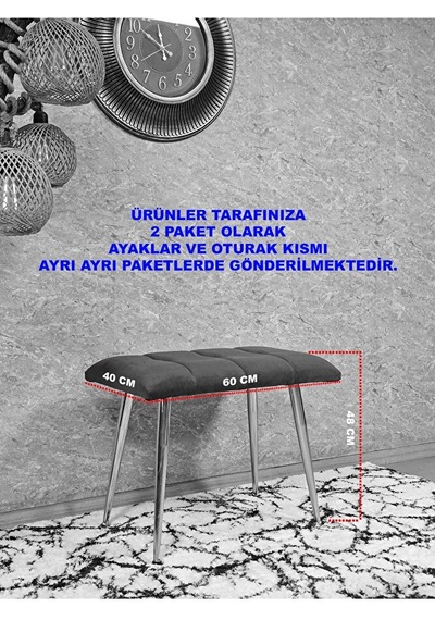 Siyah Sivriltmel Ayaklı 60 Cm Puf Bench - Puf - Bench - Oturak - Çok Renki