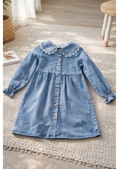 Uğur Bebe Kız Çocuk Dantel Yaka Denim Kot Elbise Uzun Kollu Günlük Şık Premium Çocuk Elbisesi Mavi Mavi Uğur Bebe Kız Çocuk Dantel Yaka Denim Kot Elbise Uzun Kollu Günlük Şık Premium Çocuk Elbisesi Mavi Mavi