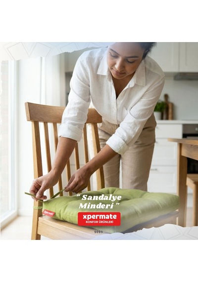 Pofuduk Sandalye Minderi Bağcıklı 40x40 Cm Yıkanabilir Dekoratif Mutfak Bahçe Piknik Minderi Yeşil