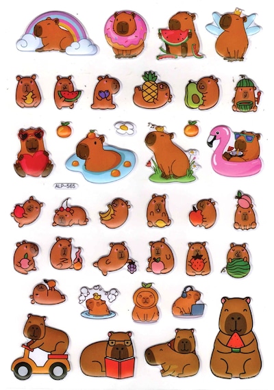 Sticker Kabartmalı A4 Boyutunda Stiker Defter, Planlayıcı Etiket- Lim565 - Capybara Meyveler Çok Renkli