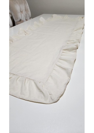 Naturel Fırfırlı Runner Örtü Ham Keten Vintage Bej 40x140