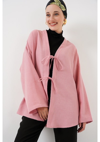 Bigdart Keten Tesettür Kimono 5968 - Pudra