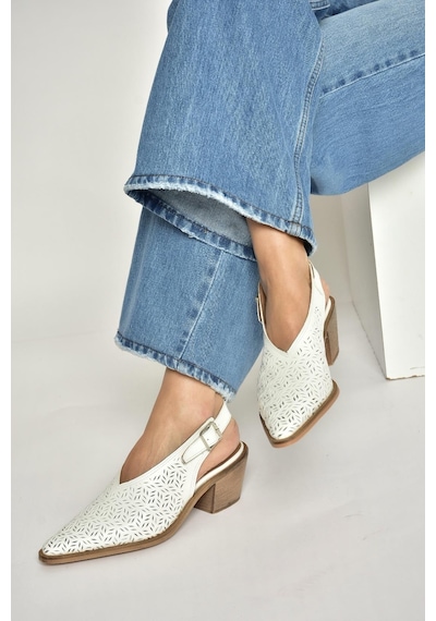 Fox Shoes Y654300403 Beyaz Hakiki Deri Süet Klın Topuklu Kadın Ayakkabı Beyaz