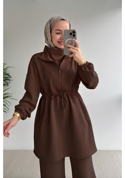 Kahijab Tasarım Yaka Scuba Takım - Kahverengi Kahverengi