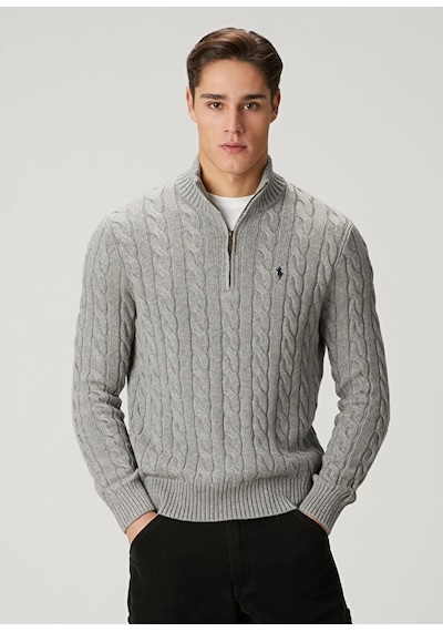 Polo Ralph Lauren Örme Kazak Erkek Yarım Fermuarlı Gri