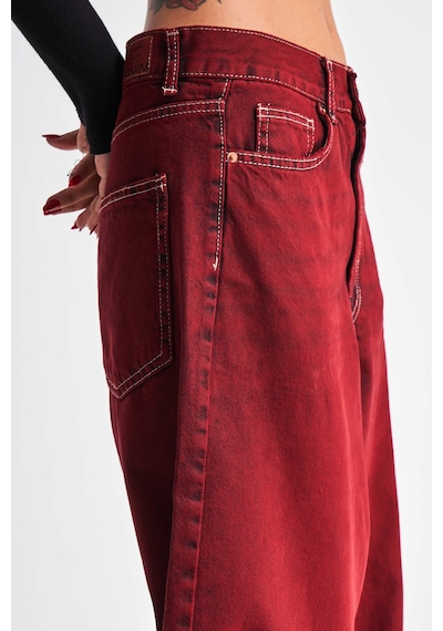 Itsbasic Kadın Bordo Renk Cindy 20w4-35 Skater Fit Orta Bel %100 Koton Özel Yıkama Denim Jean
