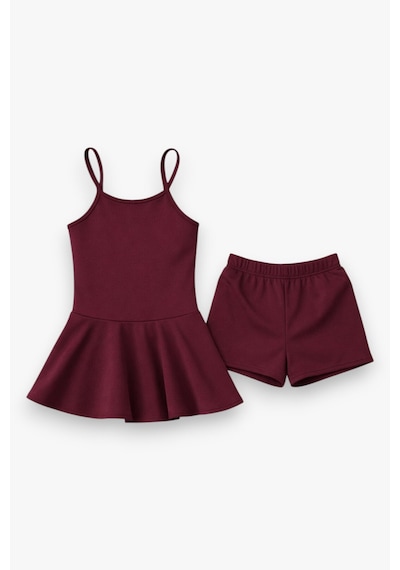 My Kids Wear Kız Çocuk Garson Mayo Elbiseli Şortlu 2 Li Takım 12417 Bordo