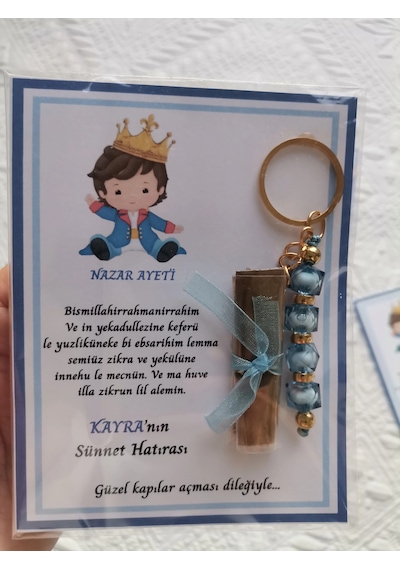 32 Adet Kişiye Özel Nazar Ayeti Sünnet Hatırası Mavi Anahtarlık Ve Kına Dağıtmalık Hediyelik