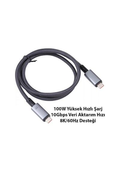 Polham 1MT USB3.2 100W Thunderbolt Type-C to Type-C Şarj, Data ve 8K 60Hz Görüntü Aktarım Kablosu