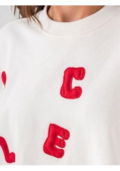 Kız Çocuk Mevsimlik Harf Aplikeli 3 İplik Sweatshirt-14771 Ekru