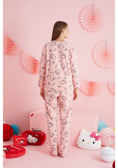 Siyah İnci Lisanslı Polar Çok Renkli Bisklet Yaka Pijama Takım Hk315 Somon