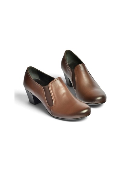 Fox Shoes Z324942003 Kahverengi Hakiki Deri Kalın Topuklu Kadın Ayakkabı