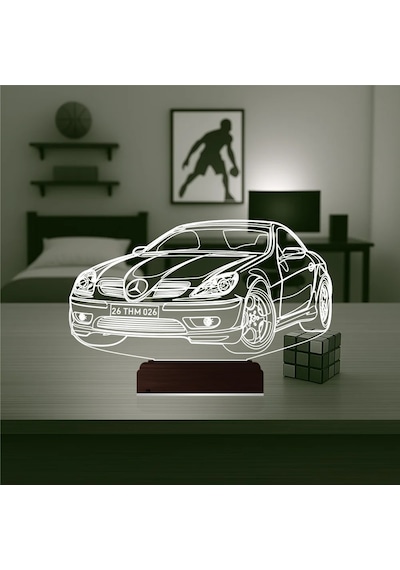 Luvivia Spor Araba Mercedes Slk Tasarım Kişiye Özel 3d Lamba - Masa Gece Lambası Şeffaf