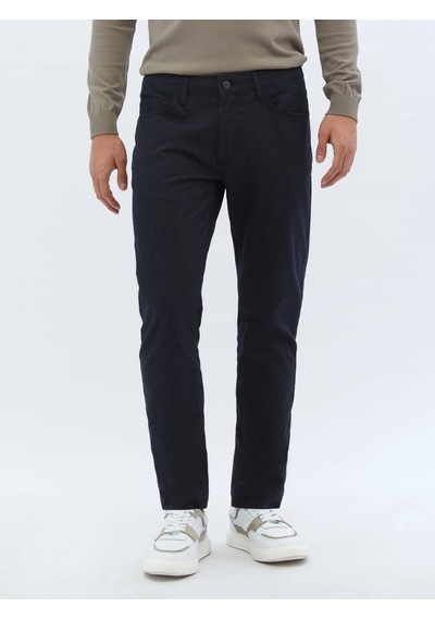 Lacivert Dokuma Slim Fit Casual Pamuk Karışımlı Pantolon Lacivert
