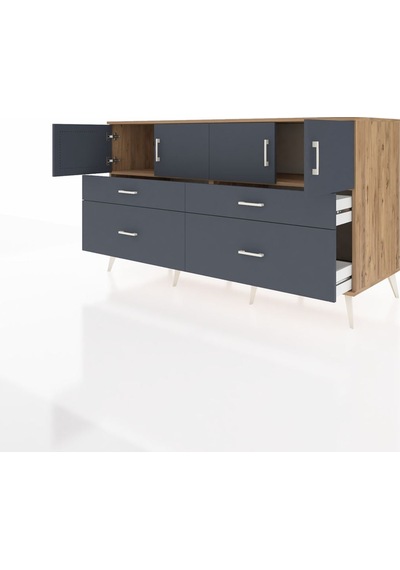 Kronos Konsol 2 Raflı 4 Çekmeceli 4 Kapaklı 176x59x99 Çam-antrasi Çam-antrasit