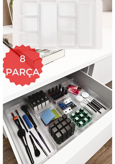 8 Parça Çekmece İçi Makyaj Ve Takı Düzenleyici Organizer Set