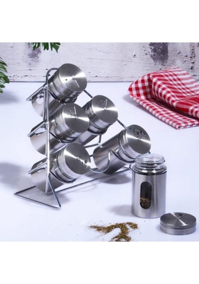 Cam-432 Metal 6 Lı Baharatlık Seti Piramit Gri