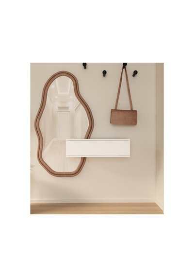 Oslo 70cm Duvara Monte Tek Kapaklı Raflı Modern Dresuar Beyaz-beyaz Beyaz-beyaz