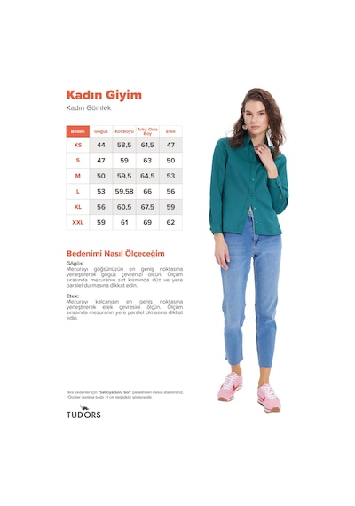 Tudors Kadın Slim Fit Dar Kesim Uzun Kollu Pamuklu Vücuda Oturan Dokulu Yeşil Basic Gömlek-38817