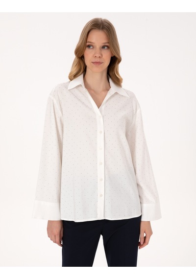 Pierre Cardin Kadın Beyaz Gömlek Desenli 50313639-vr013 Beyaz