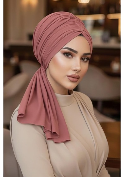 Aişe Tesettür Koyu Pudra Tokalı Abiye Bone Şal / Hazır Duvak