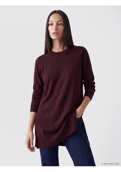 Lc Waikiki Lc Waıkıkı Bordo Bisiklet Yaka Kadın Triko Tunik