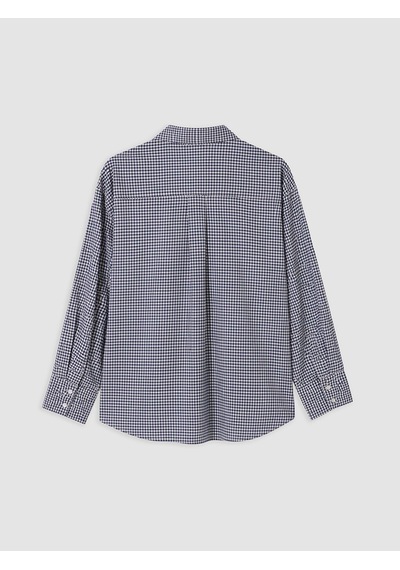 Lcw Modest Lacivert Cepli Ekose Oversize Kadın Gömlek