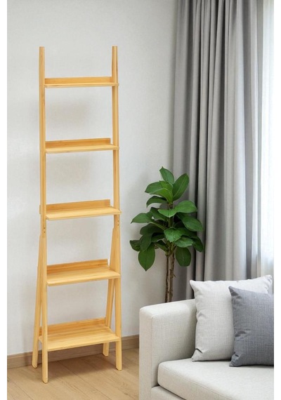 Digithome Bambu 5 Raflı Merdiven Kitaplık Banyo Düzenleyici Raf Organizer Saksılık Db-0022 Kahverengi
