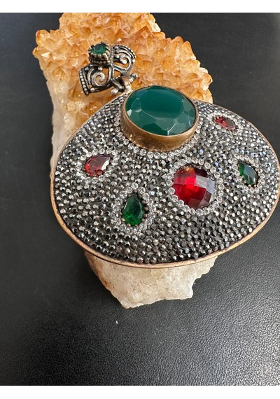 Aysesa Otantik Gümüş Kolye 925 Ayar Yeşim Zümrüt Lal Markazit Zirkon Taş