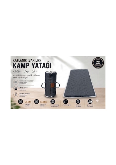 Zishtekstil Koyu Antrasit Gri Taşınabilir Katlanır Yatak Karavan Kamp Yatağı Anne Yanı Yer Yatağı