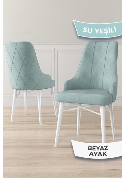 Canisa Neta Serisi, 1.sınıf Babyface Kumaş , Beyaz Gürgen Ayak, 8 Adet Su Yeşili Mutfak Sandalye Sandalye Su Yeşili Ayakları Beyaz