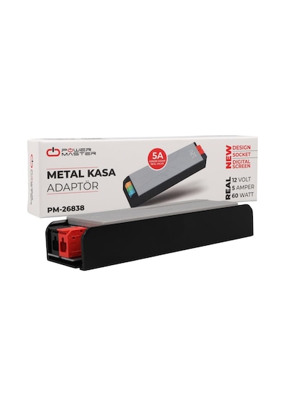 Powermaster Pm-26837 12volt 3amper Slim Metal Kasa Adaptör Voltaj Göstergeli 128x42x27mm