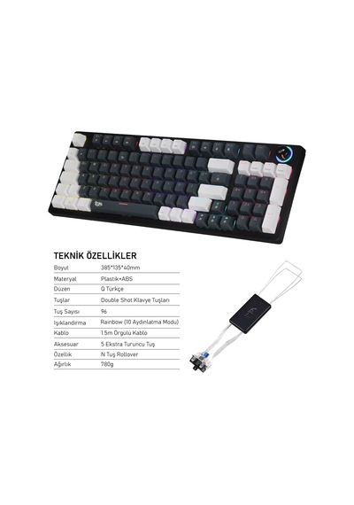 Gameagle Strike Plus MK-96X1ABB Mekanik Işıklı Blue Switch Gamer Oyuncu Klavye