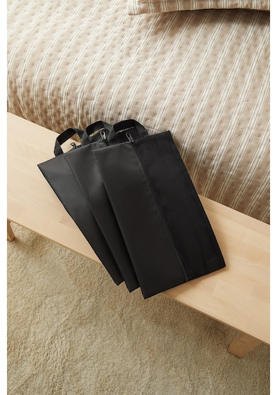 Ocean Home Textile 3'lü Siyah Renk Fileli Oxford Kumaş Ayakkabı Düzenleyici Taşıma Çantası Seti 22 X 40 X 9 Cm