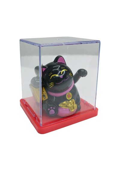 Maneki Neko El Sallayan Mini Şans Kedisi Siyah Solar Güneş Enerjili 5x5cm Y6syh06