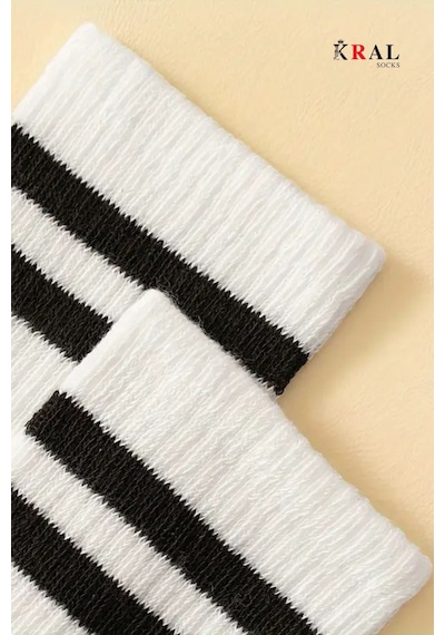 Kral Socks Erkek Kadın 3 Çift Çizgili Kolej Tenis Çorabı Pamuklu Terletmez Çorap Beyaz