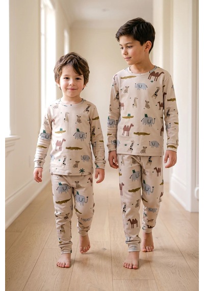 Zuzunga Erkek Çocuk %100 Pamuk Süprem Kumaş Uzun Kollu Mevsimlik Pijama Takımı Ekru Zuzunga Erkek Çocuk %100 Pamuk Süprem Kumaş Uzun Kollu Mevsimlik Pijama Takımı Ekru