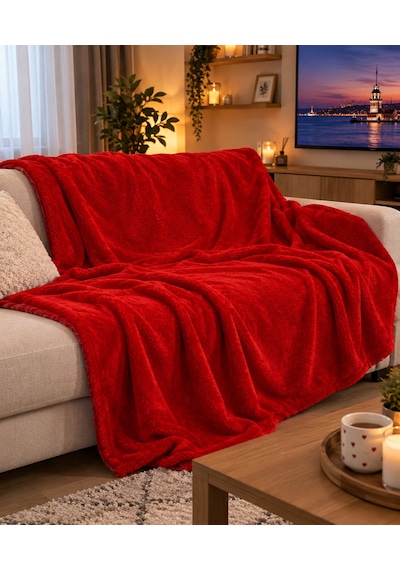 Anyelahome Peluş Kırmızı Tv Battaniyesi