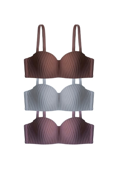 Cottonill Seamless Bra - Striva Mikro Çizgi Desenli Balenli Toparlayıcı Kadın Sütyen 3'lü Paket Çok Renkli