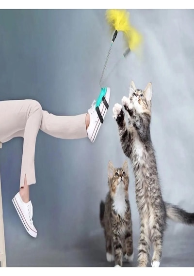 3b Trend Tüylü Kedi Ayak Oltası Kedi Oyuncağı Ele Ayağa Takılan Yaylı Olta Oyuncak 40 Cm