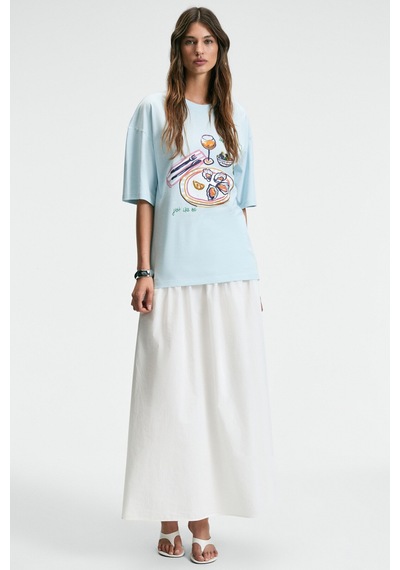 Grımelange NITZA Kadın %100 Pamuk Oversize Bisiklet Yaka Mavi T-Shirt Grımelange NITZA Kadın %100 Pamuk Oversize Bisiklet Yaka Mavi T-Shirt