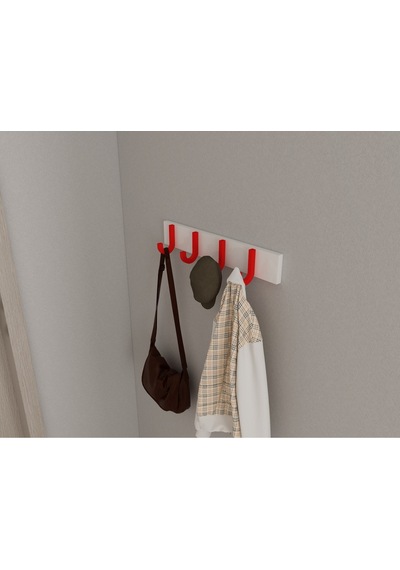 Hepsi3boyutlu Modern Duvar & Kapı Baston Askılık - 4 Adet Kırmızı J Askılık - Model No : 6 Kırmızı