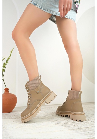 Nesil Shoes Dvm 5003 Vizon Bağcıklı Kadın Bot-vizon Vizon
