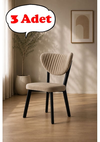Teknor 3 Adet Elma Sandalye Modern Kadife Kapitone Sırtlı Mutfak Yemek Odası Balkon Kafe Sandalyesi 85 Cm Cappuccino