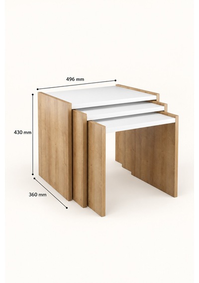 Vega 3'lü Zigon Sehpa 50 X 43 X 36 Cm - Meşe