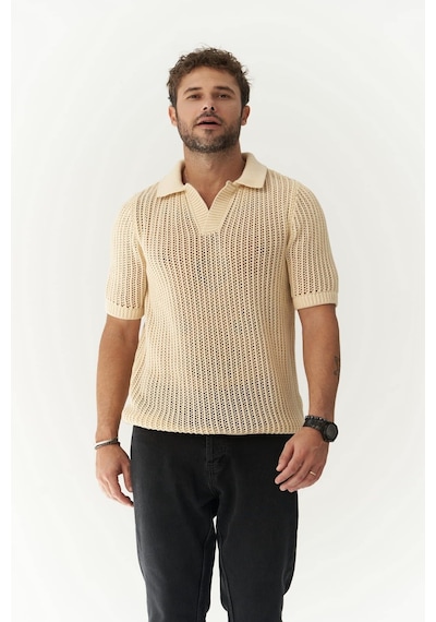 Mai Collection Mai Studios Co. Robert Erkek Polo Yaka Bej Triko T-shirt Çok Renkli